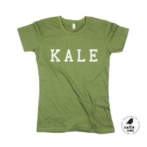 Womens Kale Tshirt - Kale Top - Moss -Organic Cotton - Health Food - Made in USA - XS, Small, Medium, Large, XL, 2X, 3XL (4 color options)