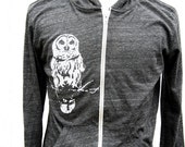 Owl Hoodie - Heather Black Hoodie - Unisex - sm, md, lg, xl, 2x - Hedwig - Clothing - Long Sleeve - Sweatshirt - Eco Friendly Clothing