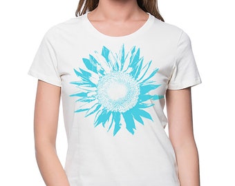 Organic Womens (Sunflower) Tshirt - Sunflower shirt  - Organic Cotton - In  XS, Small, Medium, Large, Extra Large, 2XL