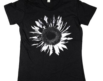 Womens Flower Shirt - White Sunflower  - Organic Cotton - Small, Medium, Large and Extra Large, 2XL - Clothing