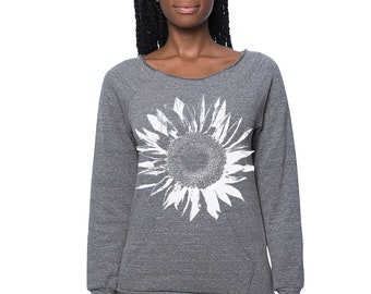 Womens Grey Sunflower Kangaroo Sweatshirt - Eco-Friendly