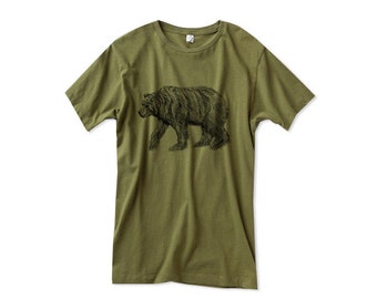 Mens Grizzly Bear Shirt - Custom Color Tshirt - Green Bear Shirt - Small, Medium, Large, XL, 2XL - Guys Bear Shirt (14 Color Options)