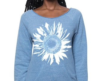 Womens Blue Sunflower kangaroo Sweatshirt - Eco-Friendly