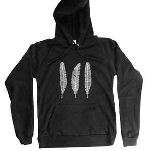 Feather Hoodie - Organic Cotton Hoodie - Long Sleeve Three Feather Print - Small, Medium, Large, XL, 2XL