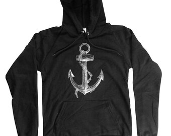 Anchor Hoodie - Organic Cotton Anchor Hoodie - Long Sleeve sailor Print - Small, Medium, Large, XL, 2XL