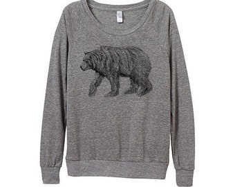 New! California Bear Top  - Women's Grizzly Bear Sweatshirt   - Small, Medium, Large, Extra Large (3 Color Options)