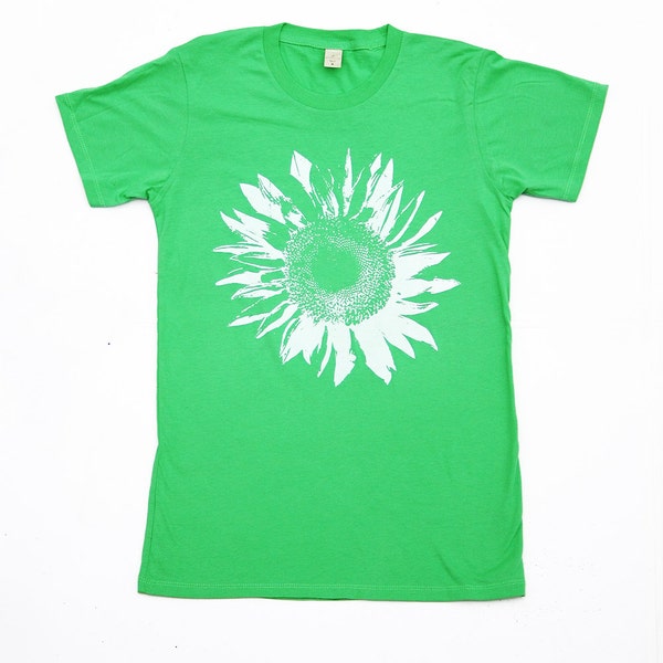 Womens (Sunflower) Tshirt - Sunflower Shirt - Green - Cotton - Small, Medium, Large and Extra Large