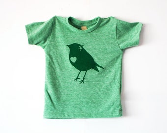 SALE - Green Childrens Bird Tshirt  - Eco-Friendly - Alternative Apparel - 3m, 6m, 12m, 2T, 3T, 4T - Boy - Girl