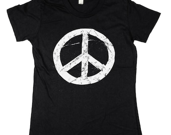 Organic Cotton Womens Peace Sign Tshirt - Womens Grunge Peace Sign Shirt  - BOHO - 60s - In Small, Medium, Large and XL