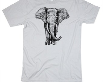 Mens Elephant TShirt - Elepahnts Shirt - Silver Elephant Shirt - Light Grey - Mens Basic Crew Neck - Small, Medium, Large, XL, 2XL