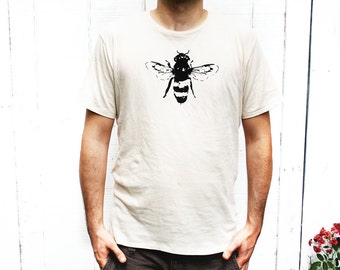 Mens Tshirt - Honey Bee - Organic Cotton - Small, Medium, Large, XL , 2X- Clothing