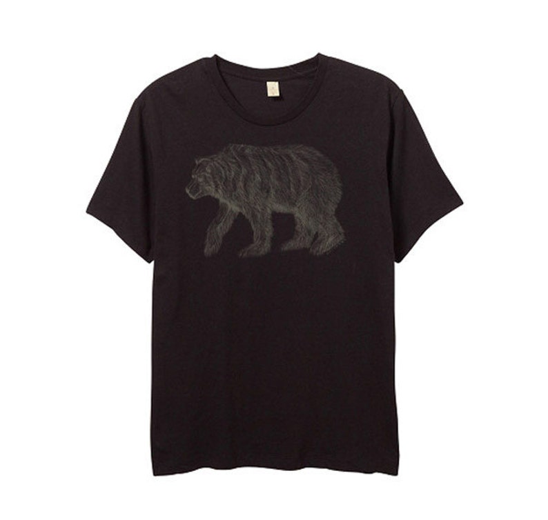 Mens Black Grizzly Bear Shirt Brown Bear Print Small, Medium, Large, XL, 2XL Guys Bear Shirt image 1