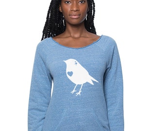 Womens blue bird kangaroo sweatshirt - eco-friendly
