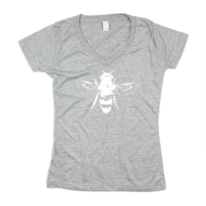 Women Bee Vneck - Womens Grey Honey Bee Tshirt - Grey Bee Shirt - BEES - Bee V Neck - Triblend - Small, Medium, Large, XL