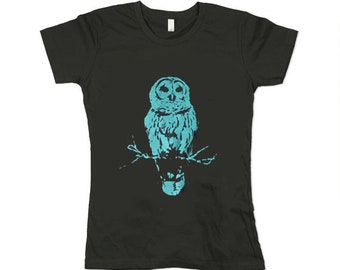 owl t-shirt - Organic Cotton - Women Tee - In XS, Small, Medium, Large, Extra Large, 2xl