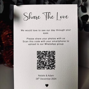 Hochzeitsschilder - Personalisieren Sie mit Ihren Namen, Hochzeitsdatum und QR-Code - Minimalistisches elegantes Design - "Share The Love"