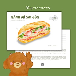 Banh Mi Postcard | Hand-Drawn Vietnamese Baguette | Gift for Food Lovers| Food Art Collection | Vietnamese Food, Viet Food, Sandwich