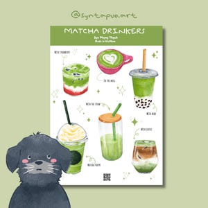 Matcha Stickers | Matcha Drinkers Sticker | Journal Sticker | Laptop Sticker | Planner Sticker | Matcha coffee, strawberry, latte, boba,…