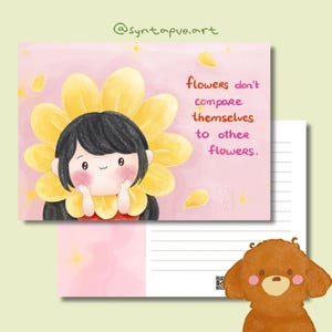 Carte postale auto-rappel| Notes d'amour de soi | Les fleurs ne se comparent pas| Carte d'affirmation | Positif, Motivation, Jolies fleurs, Jolie note