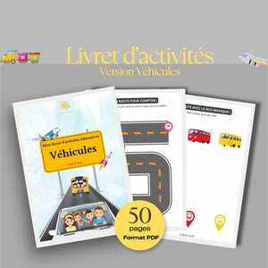 Cuaderno de actividades en PDF - Niños a partir de 2 años - Tema Vehículos Coches - Jardín de infancia Montessori - Cuaderno de actividades, cuaderno de aprendizaje