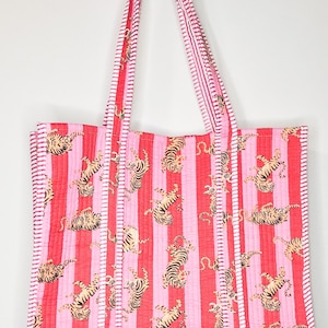 Royal Bengal Tiger Rot & Pink Block-Print Einkaufstasche