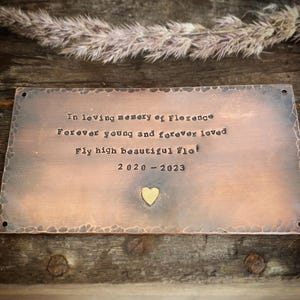 Placa conmemorativa de cobre grabada personalizada: Letrero para banco o árbol