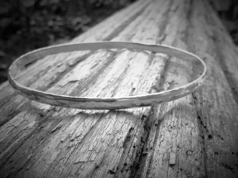 Silver Hammered Bangle, Made to Measure for Large or Thin Wrists, Stacking Bracelets image 2