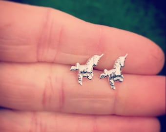 Unicorn Earrings, Sterling Silver Unicorn Studs, Cute Simple Earrings for Little Girls