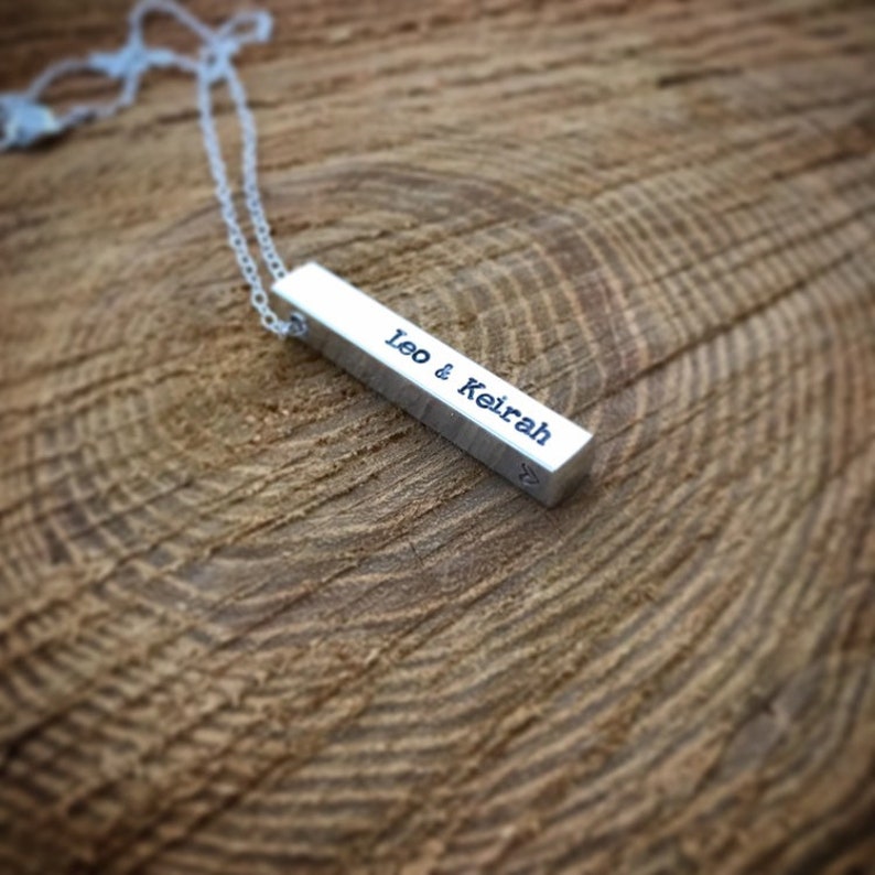 Engraved Silver Bar Necklace Silver Aluminium Chunky Bar Etsy