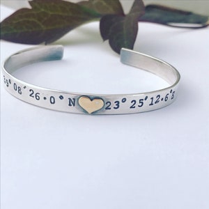 Sterling Silver Coordinates Bangle, Personalised Silver Cuff Bracelet