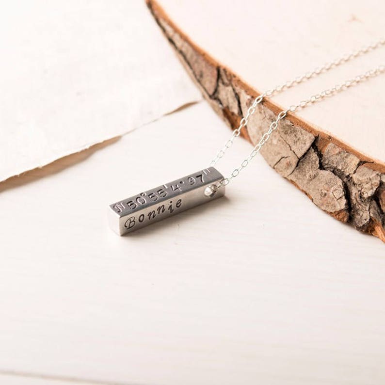Engraved Silver Bar Necklace Silver Aluminium Chunky Bar Etsy