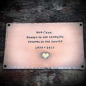Personalized Engraved Copper Memorial Plaque: Bench or Tree Sign