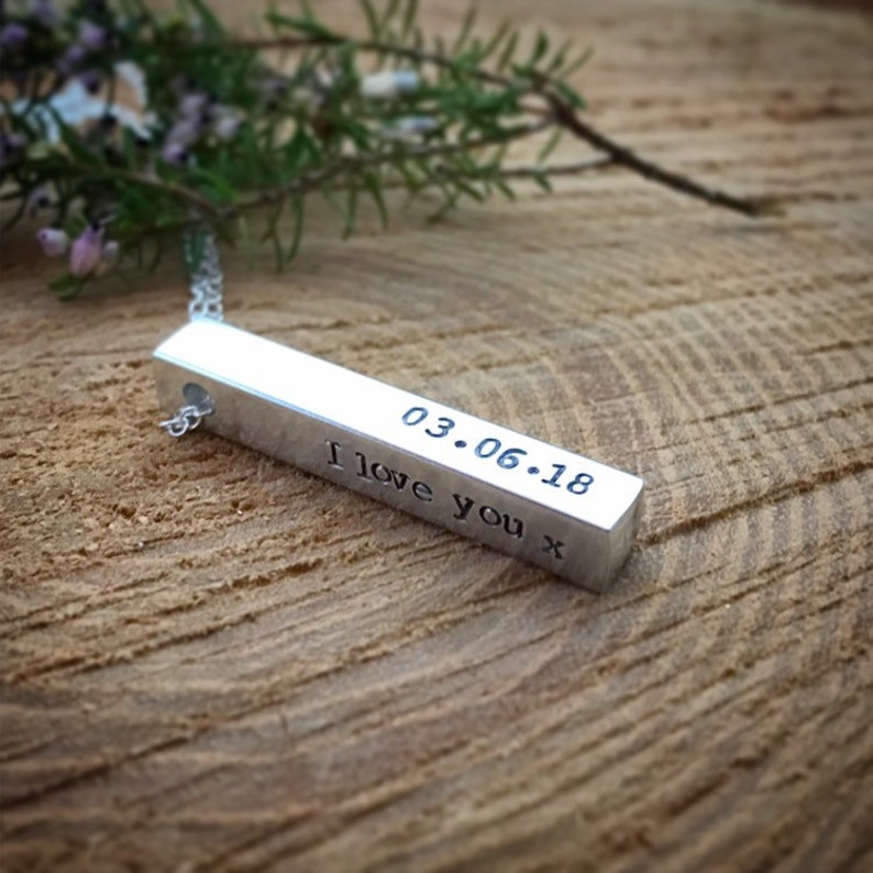 Engraved Silver Bar Necklace Silver Aluminium Chunky Bar Etsy