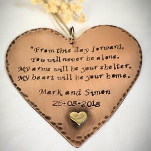 Personalised Metal Plaque, Engraved Copper Hanging Heart, Handmade Anniversary Gift for Wife or Husband, ENGRAVE WITH MESSAGE of your choice