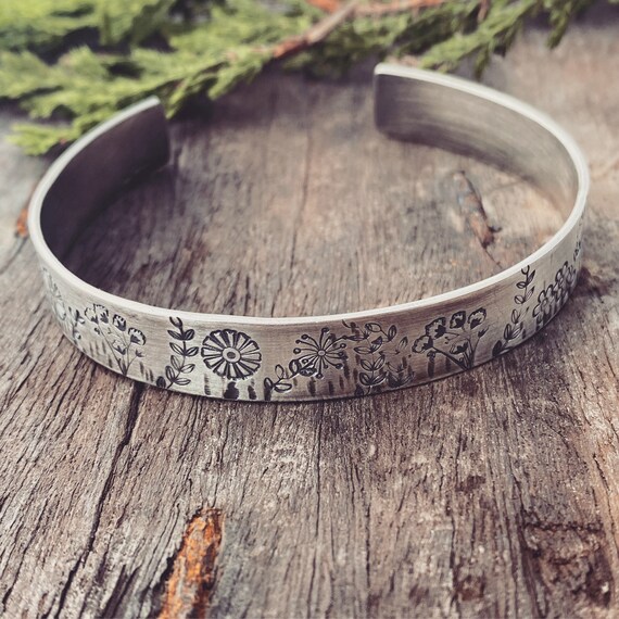 ヴィンテージ シルバー ブレスレット バングル カフ イニシャル ワイド