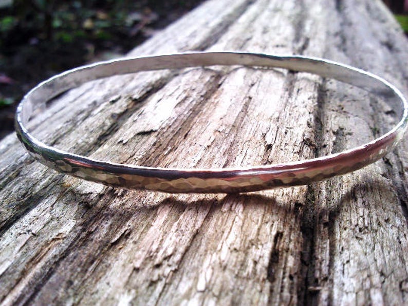 Silver Hammered Bangle, Made to Measure for Large or Thin Wrists, Stacking Bracelets image 5