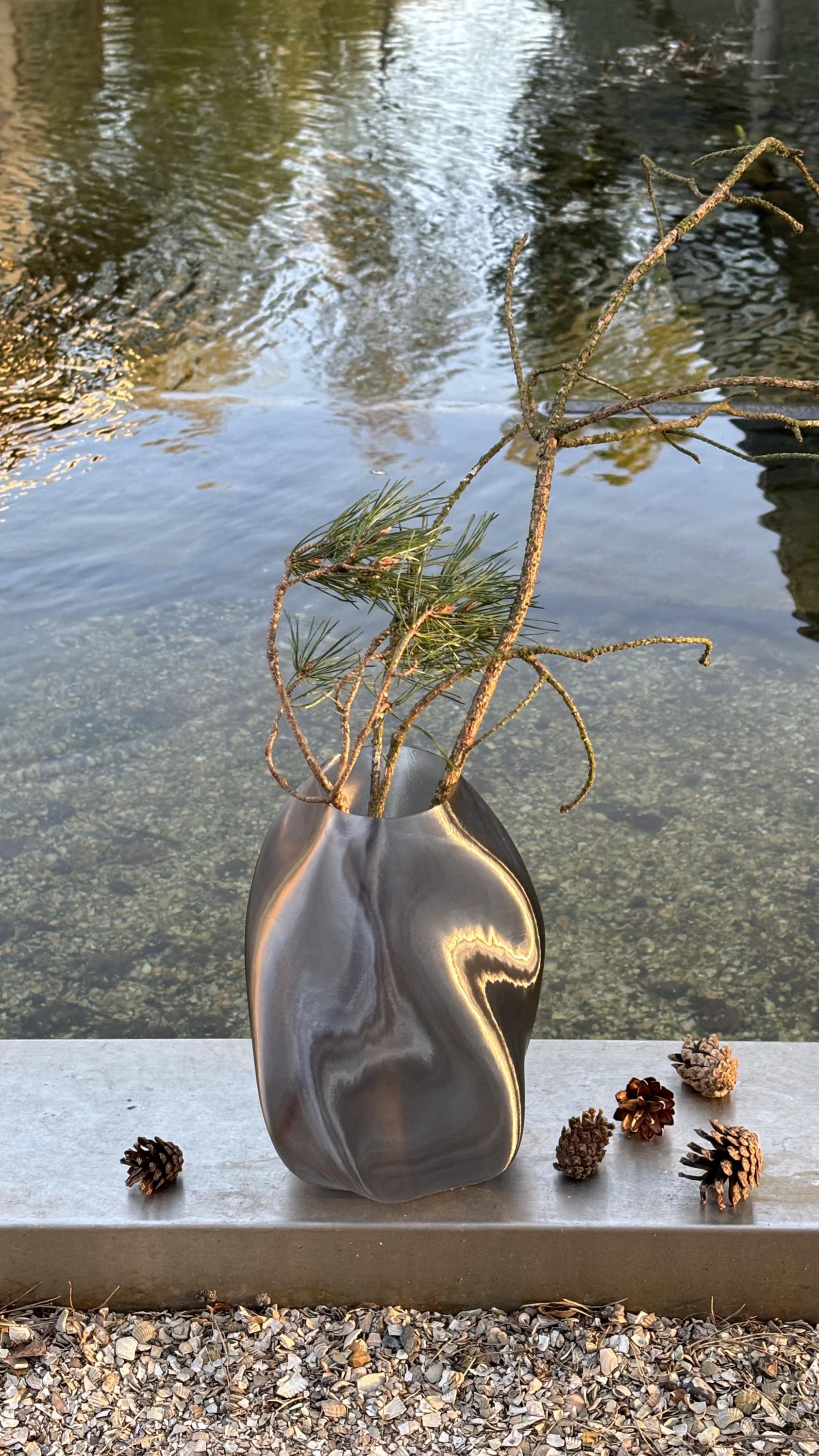 3D-geprinte barnsteenvaas – organisch modern design, uniek op de natuur geïnspireerd huisdecor, waterdichte vaas