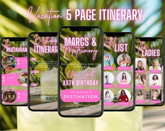 Digital Bachelorette Itinerary Invitation, Margs & Matrimony Travel Vacation, Pink Bach Weekend Getaway Schedule, Self Editable DIY Planner