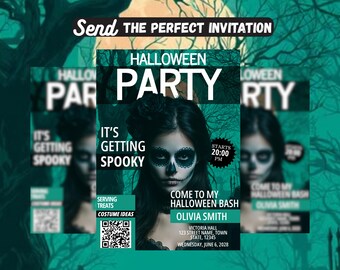 Halloween Magazine Party Invitation, Editable Digital Evite Template, Spooky Birthday or Halloween Bash Invite, DIY Social