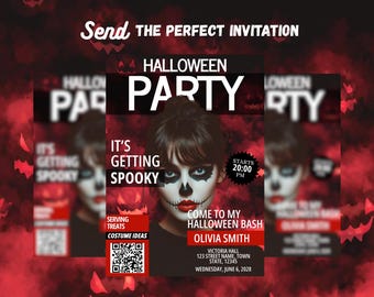 Halloween Magazine Party Invitation, Editable Digital Evite Template, Spooky Birthday or Halloween Bash Invite, DIY Social