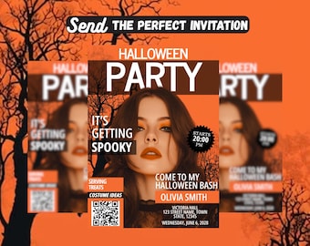 Halloween Magazine Party Invitation, Editable Digital Evite Template, Spooky Birthday or Halloween Bash Invite, DIY Social