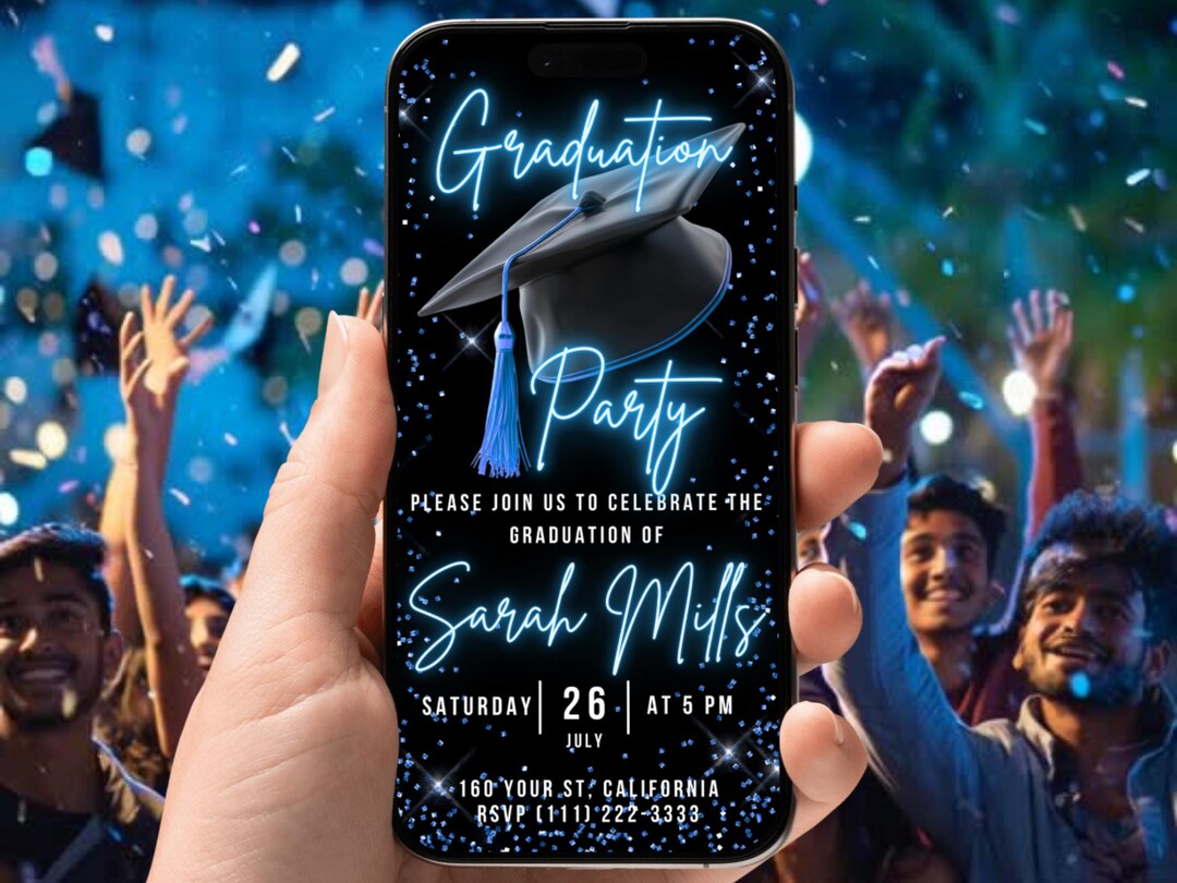 Digital Graduation Party Invitation, Animated Blue College Announcement ...