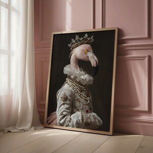 Royal Bird Portrait - Surreal Flamingo Artwork - Artful Royal Animal Print for Home Decor & Gifts