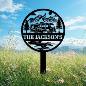 Custom Name RV Camping Metal Art, Personalized Camper Garden Sign, Family Camp Sign, Metal Outdoor Camping Sign, RV Campground Sign,RV Decor