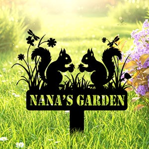 Custom Garden Stake Sign, Personalized Squirrel Garden Sign,Squirrel & Dragonfly Metal Sign for Yard,Squirrel Sign With Stake,Squirrel Decor