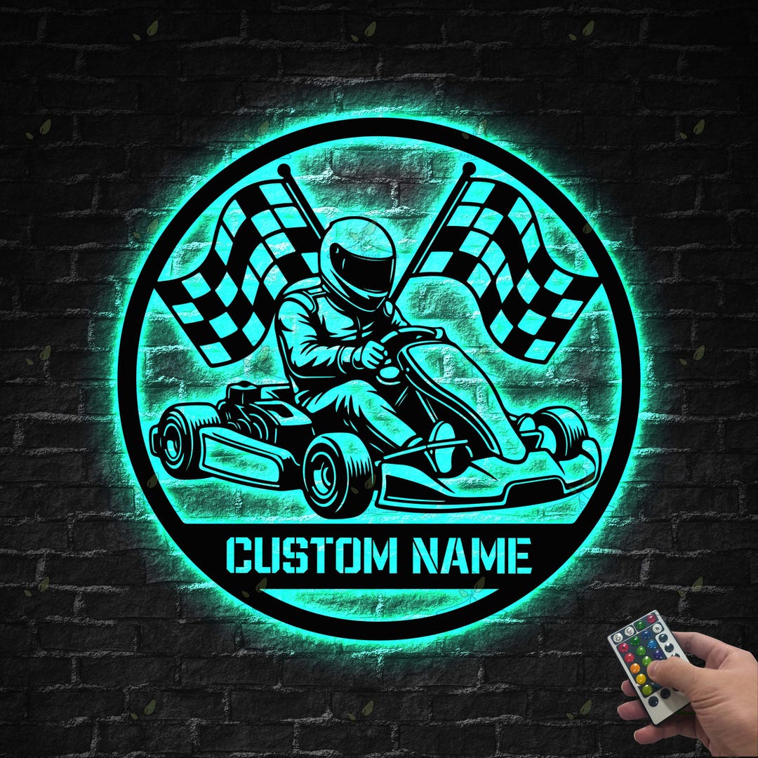 Go Cards Sign Personalized Go Kart Racing Metal Sign With LED Light, Custom Go Kart ...