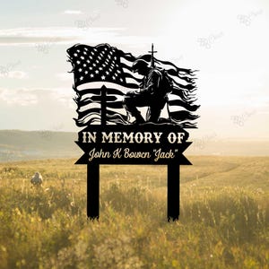 Personalized Soldier Memorial Garden Stake: Laser-Cut Metal Veteran Tribute