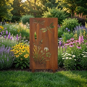 Dragonfly Metal Garden Panel, Nature Garden Decor, Garden Lover Gift, Outdoor Garden Art Panel