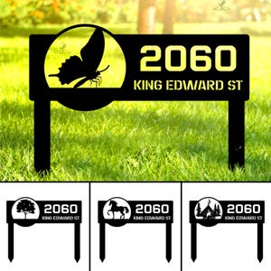 Personalized Metal House Number Sign with Stakes: Rustic Outdoor Decor