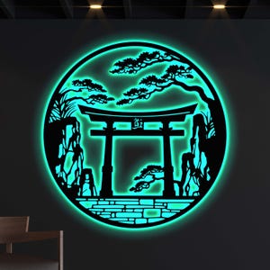 Japanese Torii Gate LED Wall Art - Zen Inspired Metal Decor,Illuminated Temple Archway for Serene Home Ambiance,Mystical Torii Gate Wall Art